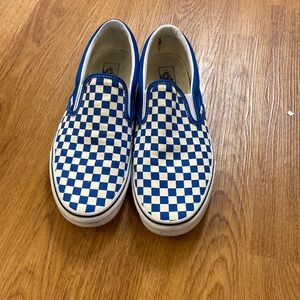 Vans blue checkered slip ons